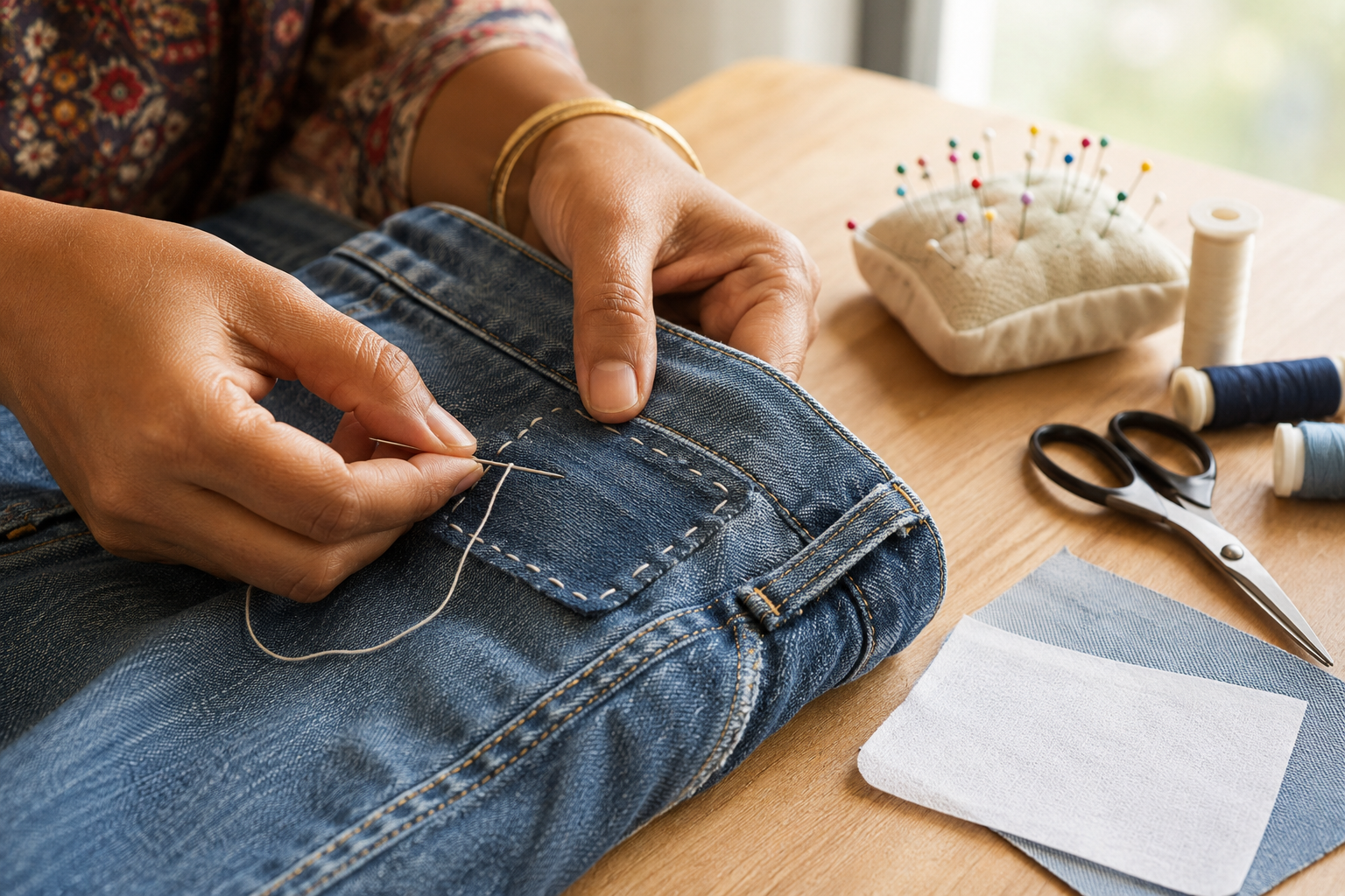 How to Patch Jeans by Hand Without a Sewing Machine
