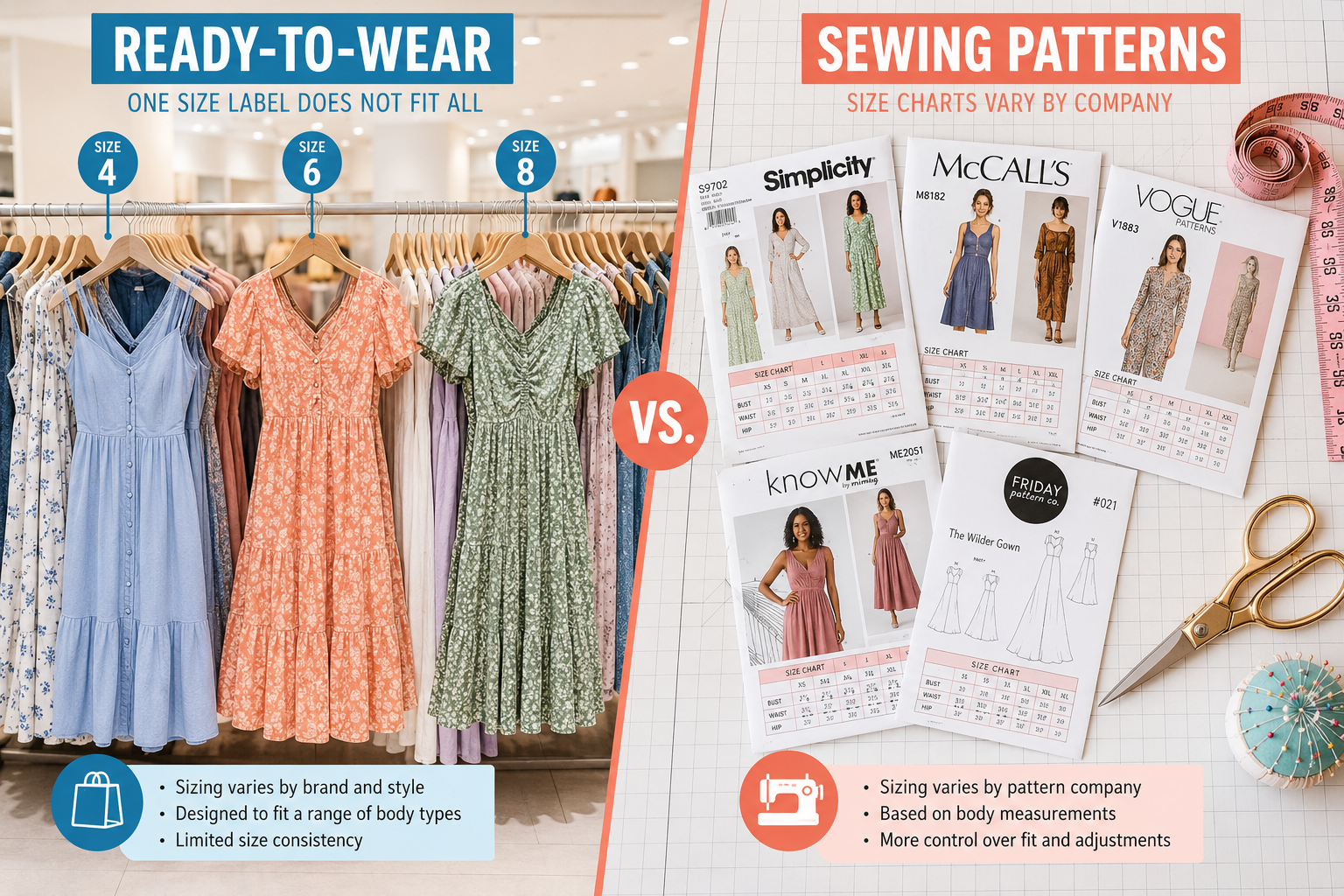 Pattern Size vs Store Size Chart Comparison