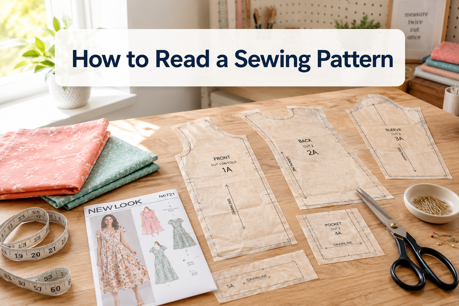 Professional () hero image with 'How to Read a Sewing Pattern' (≤42 chars) in crisp navy on a clean white semi-transparent