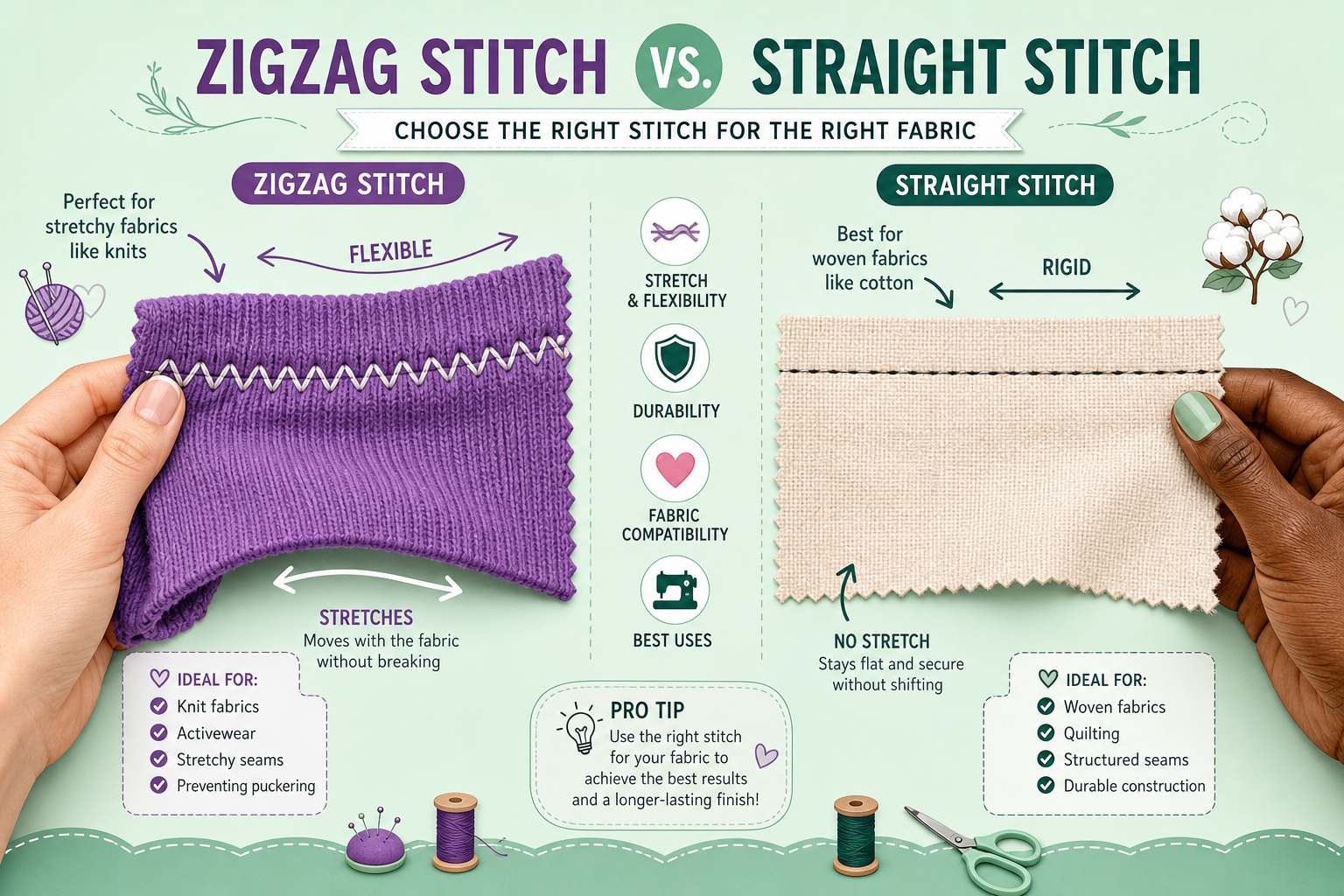 Zigzag Stitch vs Straight Stitch: When to Use Each